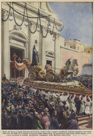 Torre del Greco, Vezüv tarafından on üç kez tahrip edildi ve her zaman yeniden inşa edildi. by Achille Beltrame