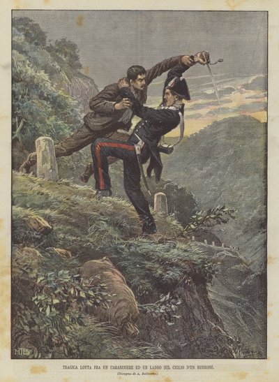 Bir Karabina ile Bir Geçidin Kenarında Bir Hırsız Arasındaki Trajik Dövüş by Achille Beltrame