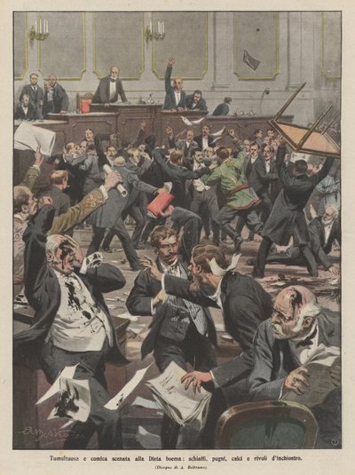 Bohem Diyetinde çalkantılı ve komik sahne, tokatlar, yumruklar, tekmeler ve mürekkep perçinleri by Achille Beltrame