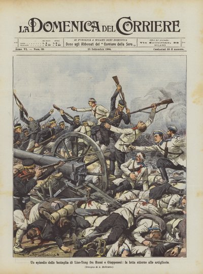 Ruslar ve Japonlar arasındaki Liao-Yang savaşının bir bölümü, topçu etrafındaki mücadele by Achille Beltrame