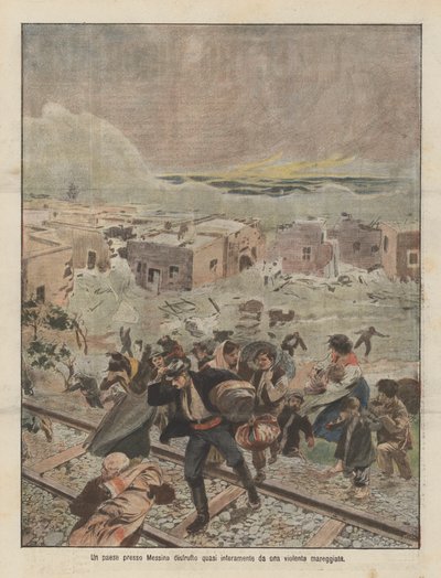 Messina yakınlarındaki bir kasaba, şiddetli bir fırtına tarafından neredeyse tamamen yok edildi by Achille Beltrame