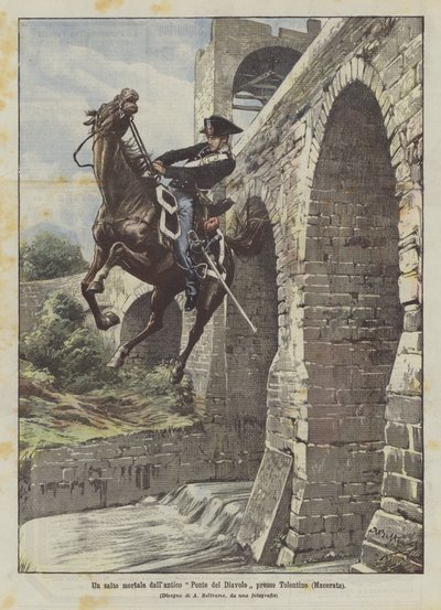 Tolentino (Macerata) yakınlarındaki antik Şeytan Köprüsü'nden bir takla by Achille Beltrame