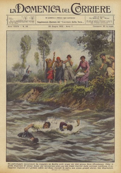 Sora (Frosinone) yakınlarındaki Liri sularında Balilla olağanüstü bir kurtarma operasyonu gerçekleştirdi. by Achille Beltrame