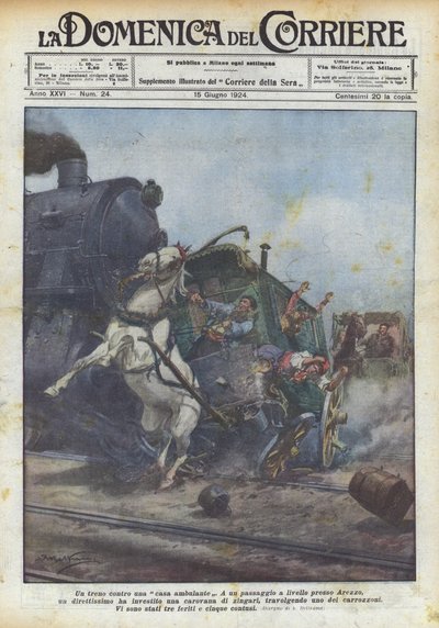Yürüyen bir eve karşı bir tren by Achille Beltrame