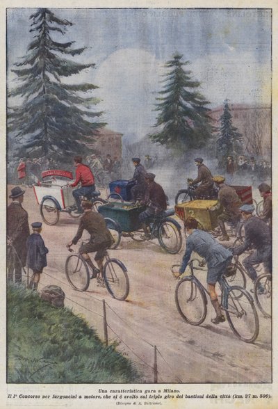Milano'da karakteristik bir yarış by Achille Beltrame