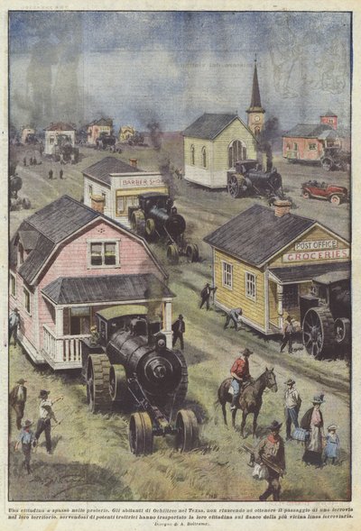 Çayırlarda yürüyen küçük bir kasaba by Achille Beltrame