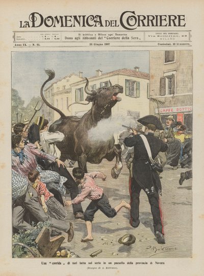 Novara ilindeki küçük bir köyde ciddi bir boğa güreşi by Achille Beltrame