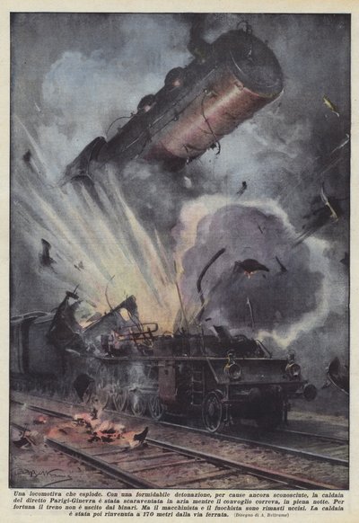 Patlayan bir lokomotif by Achille Beltrame