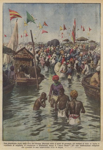 Ganj kıyısında pitoresk bir parti by Achille Beltrame
