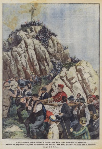 Resegone üzerinde pitoresk bir dağ festivali, jübile haçının kutsaması by Achille Beltrame