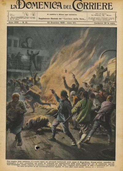 Hong Kong sularında bir İngiliz buharlı gemisinde gerçekleştirilirse trajik bir gece kavgası by Achille Beltrame