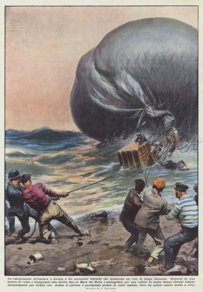 Heyecan verici bir macera, uzun mesafeli bir uçuş girişiminde bulunan üç Alman havacıya dokundu by Achille Beltrame