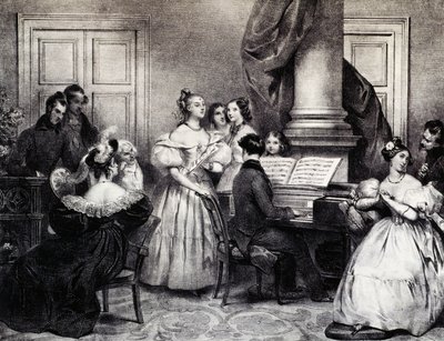 Piyanolu aile konseri, Achille Deveria (1800-1857), gravür, Fransa by Achille Devéria