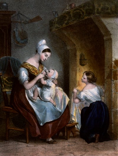 Bir bebeği emziren hemşire. Litografi, 1850 dolayları by Achille Devéria