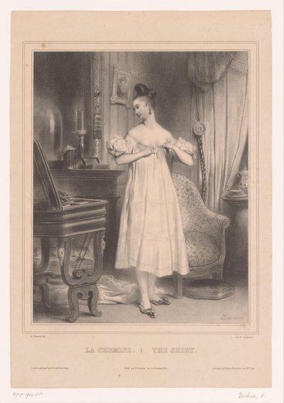 Onun slip genç kadın La chemise / Gömlek (nesne üzerindeki başlık) Kadın Giysileri (dizi adı) by Achille Devéria