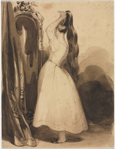 Genç Kadın Saçını Tarıyor by Achille Devéria