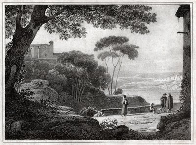 Albano Gölü. (1820 civarında gravür) by Achille Etna Michallon