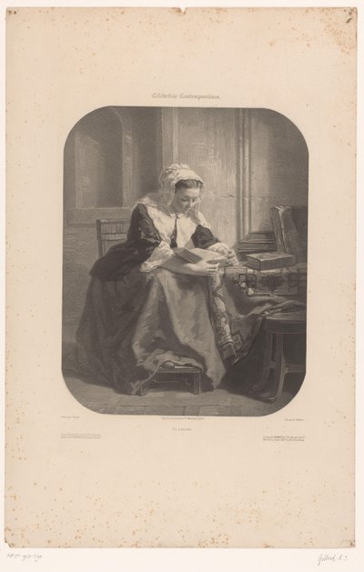La Liseuse okuyan kadın (nesne üzerine başlık) Tanınmış çağdaş sanatçıların eserleri (seri başlığı) Célébrités çağdaşları (nesne üzerine seri başlığı) by Achille Isidore Gilbert