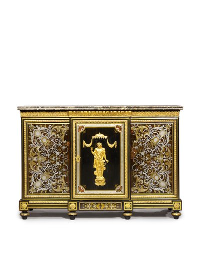 Louis XVI yan dolap, Marchand-Mercier Claude-Francois Julliot tarafından yaptırılan, Louis XIV kakma panelleri içeren, c.1775-1800 (ormolu monte, pirinç ve kalay işlemeli abanoz ve kaplumbağa by Adam (attr. to) Weisweiler