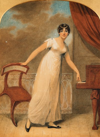 Bir Piyano Yanında Beyaz Elbise içinde boydan boya ayakta duran bir Hanımefendinin Portresi, 1801 by Adam Buck