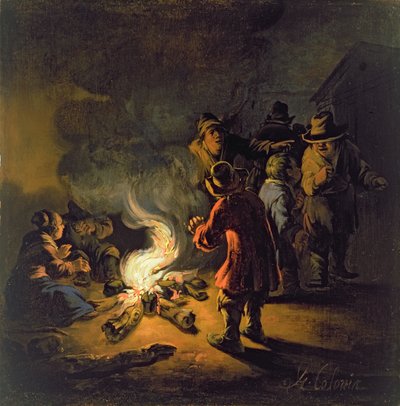 Bir şenlik ateşi etrafında köylüler by Adam Colonia