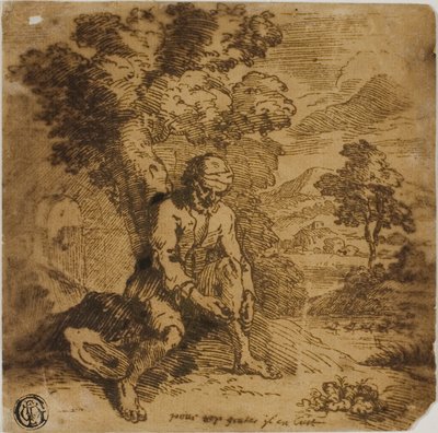 Oturmuş Bacağını Kaşıyan Adam by Adam Elsheimer