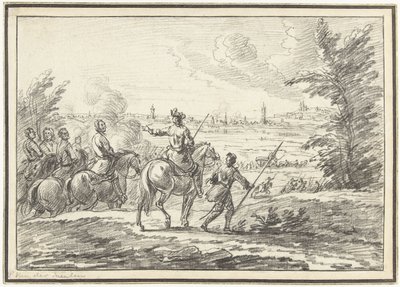Bir şehrin önünde bir tepede biniciler by Adam Frans van der Meulen (possibly)