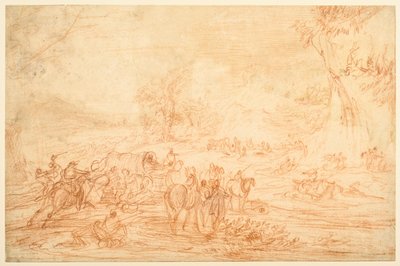 Manzara, bir otobüs konvoyuna saldırı by Adam Frans van der Meulen