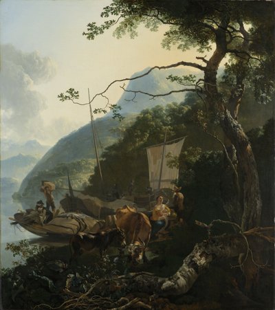Bir İtalyan Gölünün Kıyısında Demirli Kayıkçılar, 1650-70 by Adam Pynacker