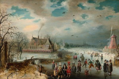 Donmuş Amstel Nehri üzerinde paten kaymak, 1611. by Adam van Breen