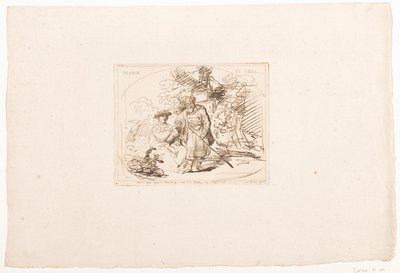 Yahuda, Tamar'a mühür yüzüğünü verir Thamar et Judas (nesne üzerindeki başlık) Viyana'da Hofbibliothek'te tutulan Rembrandt'ın çizimlerinden sonra altı baskı (dizi başlığı) Altı estampes gravées d'après les desseins Originaux de Rembran by Adam von Bartsch