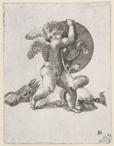 Mars Silahlı Aşk Tanrısı, c1547-62. by Adamo Scultori