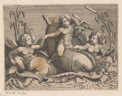 Yunuslar ile üç putti by Adamo Scultori