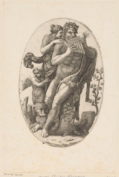 Pan flüt ve perisi ile satir by Adamo Scultori