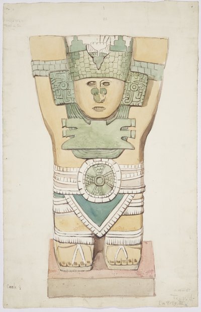 Caryatid III, dış oda, Jaguarların Üst Tapınağı (Tapınak A), Chichen Itza, Meksika (suluboya) by Adela Breton