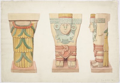 Caryatid II, dış oda, Jaguarların Üst Tapınağı (Tapınak A), Chichen Itza, Meksika (suluboya) by Adela Breton