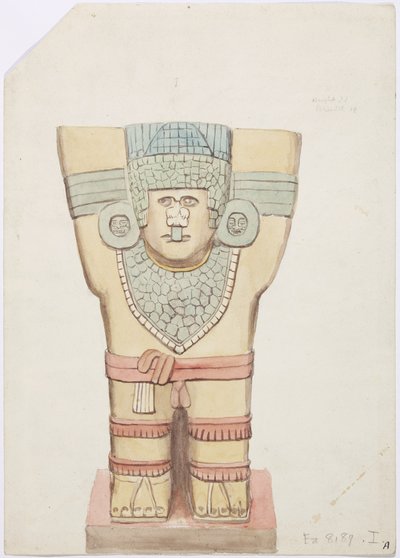 Caryatid I, dış oda, Jaguarların Üst Tapınağı (Tapınak A), Chichen Itza, Meksika (suluboya) by Adela Breton