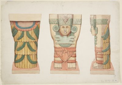 Dış odadan Caryatid, Tapınak A, top sahası, Chichen Itza (suluboya) by Adela Breton