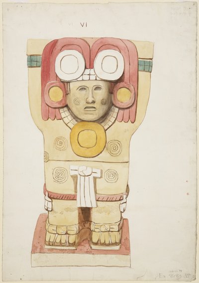 Dış odadan Caryatid, Temple A, top sahası, Chichen Itza, Meksika (suluboya) by Adela Breton