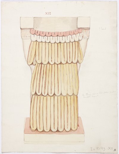 Dış odadan Caryatid, Temple A, top sahası, Chichen Itza, Meksika (suluboya) by Adela Breton
