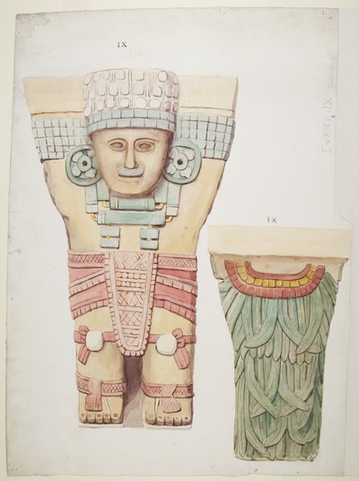 Dış odadan Caryatid, Temple A, top sahası Chichen Itza, Meksika (suluboya) by Adela Breton