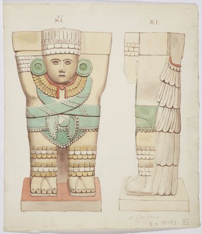 Dış odadan Caryatid, Temple A, top sahası Chichen Itza, Meksika (suluboya) by Adela Breton