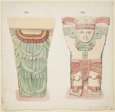 Dış odadan Caryatid, Temple A, top sahası, Chichen Itza, Meksika (suluboya) by Adela Breton