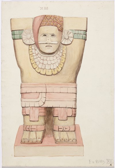 Dış odadan Caryatid, Tapınak A, top sahası tapınağı, Chichen Itza, Meksika (suluboya) by Adela Breton