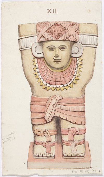 Dış odadan Caryatid, tapınak A, top sahası, Chichen Itza, Meksika (suluboya) by Adela Breton