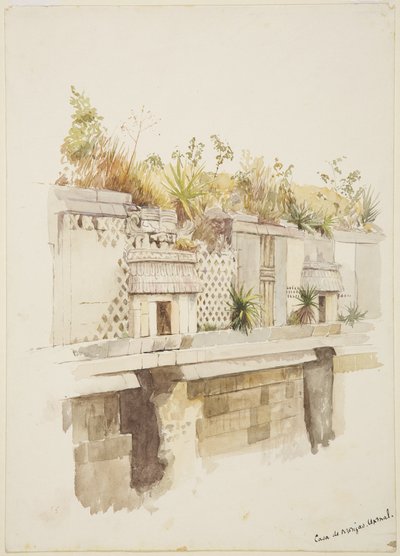 Casa de Monjas, Uxmal, Meksika Harabelerin üst katının resmi (suluboya) by Adela Breton