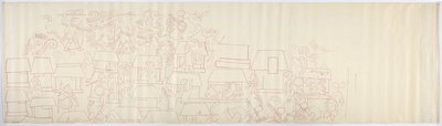 Batı duvarının güney panelinden bir duvar resminin izinin kopyası, iç tapınak, Jaguarların Yukarı Tapınağı, Chichen Itza, Meksika (kırmızı mürekkep) by Adela Breton