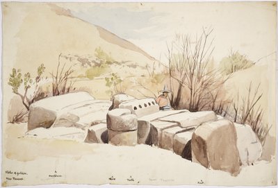 Texcoco, Meksika yakınlarındaki düşmüş heykel (kağıt üzerine suluboya) by Adela Breton