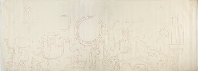Kuzey duvarından resim, Jaguarların Üst Tapınağı, Chichen Itza, Meksika Kuzey bölümü (kırmızı mürekkep ve grafit) by Adela Breton