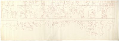 Güney Duvarı, Jaguarların Üst Tapınağı, Chichen Itza, Meksika Güney mahallesi (kırmızı mürekkep ve grafit) by Adela Breton
